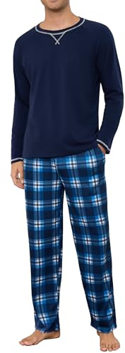 Litherday Pigiama da Uomo Pigiama Invernale da Uomo Pigiama Lungo da Uomo Pigiama in Cotone da Uomo Pigiama a Maniche Lunghe da Uomo Pigiama da Uomo con Coulisse e Tasche 2 Pezzi, S-XXL