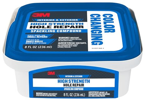 3M High Strength Color Changing Spackling Compound, 8 oz Tub, 6 Pack – Blue-to-White Drying Formula, Fast-Drying, No Shrink, Primer-Enhanced, Interior and Exterior Wall Repair, Easy Application