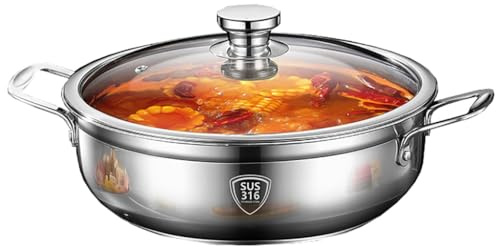Pentola resistente in acciaio inossidabile 316 con coperchio in vetro, 26 cm, compatibile con induzione, pentola di grande capacità per cucina domestica, ristorante e uso alberghiero