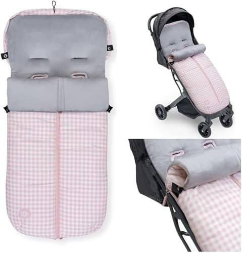 Danielstore- Saco Silla Paseo, Saco Invierno Silla Paseo, Desmontable con Cremallera, Impermeable Sacos de Abrigo para Carritos (Vichy rosa)