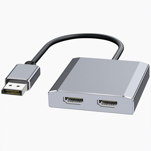 XinYaa DisplayPort to Dual HDMI Adapter,4K@60Hz DP Source to HDMI Splitter Extended Display Adapter for Dual Monitors, Display Port Converter for NVIDIA, AMD Graphics Card Support MST & SST Mode