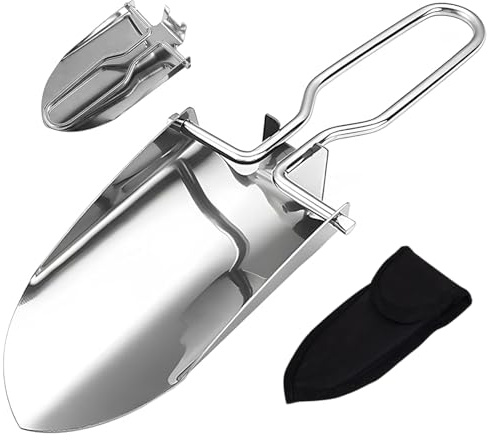 Aililong Vikbar trädgårdsspade – Mini handspade i rostfritt stål, vikbar med bältesficka, för trädgården, blomspade, camping och utomhusaktiviteter