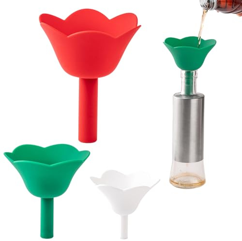 3-Pack Floral Silicone Funnels, Decorative Kitchen Funnel for Filling Bottles with Oil, Space-Saving Nesting Funnel Set, Set of Small, Medium, Large Flower Shaped Funnels