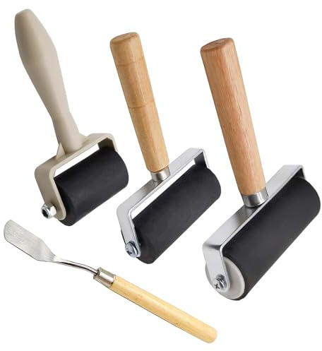 3 Pcs Brayer Roller Set, 3 Sizes Rubber Roller with Scraper for Printmaking DIY Crafts, Ink Applicator Tool (1.4 in/2.4 in/4 in)