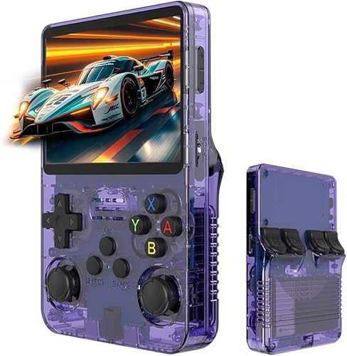 R36S Handheld Game Console, Retro R36S Game Console with 64G Built-in 15000+ Classic Games, Open Source Linux System 3.5 Inch IPS Screen Portable Games Consoles for Teens and Adults (Purple)