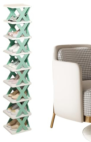 Fällbart skoställ, kompakt organisatör, 26,5 x 25,5 x 129,5 cm, hållbar av ABS för utrymmesbesparande | vertikalt sneakerstativ för liten lägenhet, garderob, badrum, husbilsentré, alm, Blå