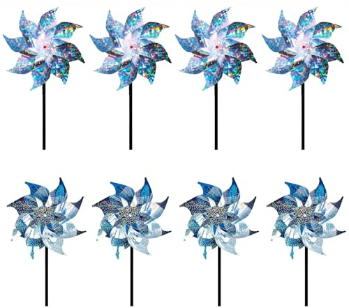 8 molinillos de viento reflectantes, ahuyentador de palomas para jardín, balcón, molino de viento brillante contra pájaros, molino de viento reflectante, espantapájaros para proteger jardín, balcón