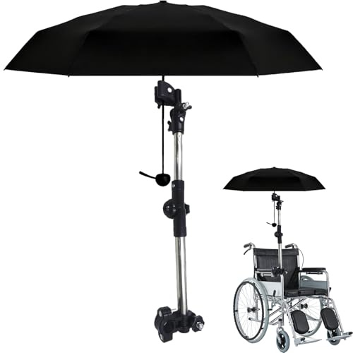 2 in 1 Umbrella with Umbrella Mount Holder,180° Adjustable Umbrella Mount for Stroller, Umbrella with Stretch Mount Stand for Baby Stroller Bicycle, Wheelchair, Walker, Rollator, Pram, Chair