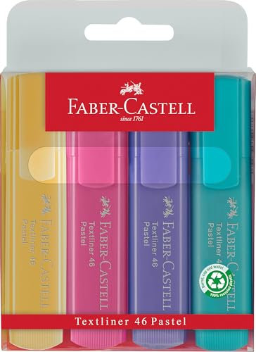 Faber-Castell 154610 - Textmarker Set TL 1546, 4er Etui, Pastell Farben, mit langlebiger Keilspitze, Strichbreite 1-5 mm