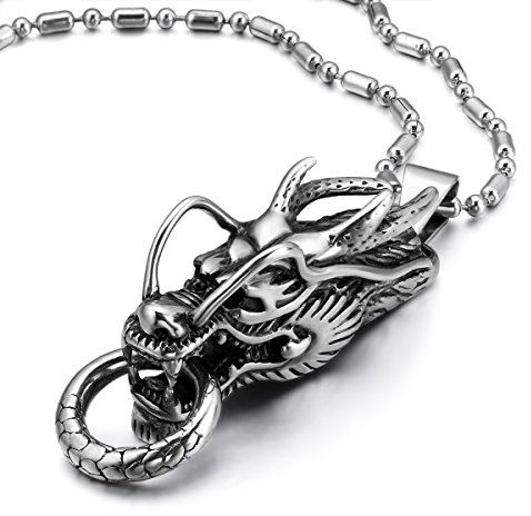 JewelryWe Drachen Halskette Herren Vintage Silber Edelstahl Drache Anhänger Kette Punk Gothic Schmuck für Männer Frauen