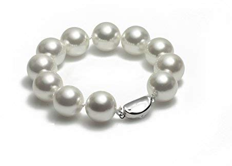 Schmuckwilli Perlenarmband für Damen & Mädchen - mit weißen runden Perlen - Elegante Armband mit Muschelkernperlen MK Perlen für jeden Anlass - die Perlenarmreife - Pearl Bracelet für Frauen