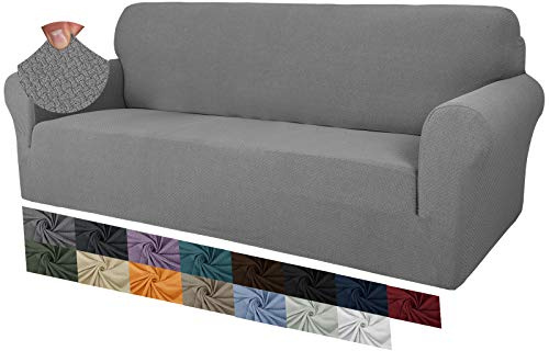 MAXIJIN Creative Jacquard Couch Covers for 3 Seater, Super Stretch Non Slip Sofa Cover for Dogs Pet Friendly 1-Piece Elastic Furniture Protector Sofa Slipcovers (3 Seater, Light Grey)