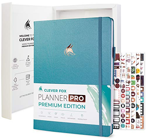 Clever Fox Planner Pro Premium – Luxurious Weekly & Monthly Planner with Budget Organizer for Productivity & Goals, Undated, A4 (Aquamarine)