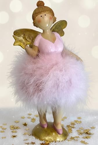 Pommerntraum ® | molliger Schutzengel Molly-Engel Glücksengel Weihnachtsengel Nana Engel Rubensfigur Weihanchtsdeko molliger Rubensengel (rosa - Gold)