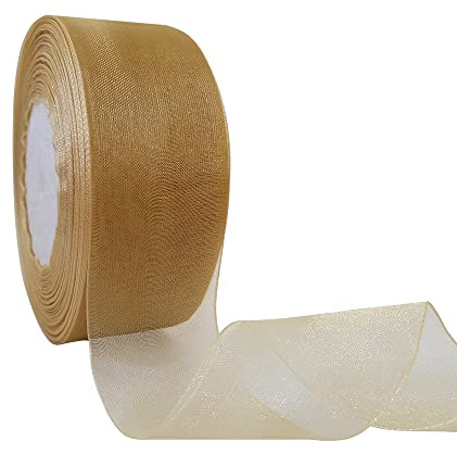Christmas Organza Ribbon for Gift Wrapping 38mm x 45m, Gold | Sheer Organza Ribbon for Xmas Tree, Bows and Crafting, for Flower Bouquet Bridal Baby Shower Wedding