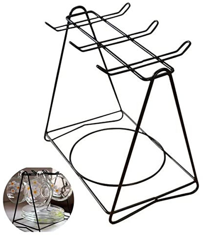 Biluer Coffee Cup Holder Stainless Steel Cup Stand for 6 Coffee Cups Saucers Spoon Sets Tea Service Display Stand (Black)