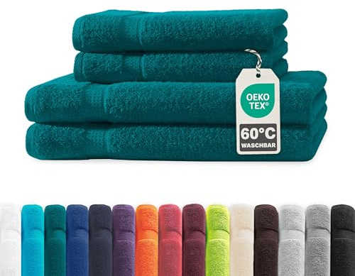 Müskaan® 4er Handtuch Set Petrol, 100% Baumwolle, 500g/m² – 2X Duschtuch 70x140cm & 2X Handtuch 50x100cm – Öko-Tex, Frottee Handtücher Set Baumwolle, Handtuchset Blau, 60°C waschbar, Frotteetücher