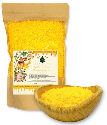 Woodflame Bienenwachs Pastillen, Deutsche Qualität, 100% natürliches Bienenwachs, Perfekt geeignet für Kosmetikprodukte, Bienenwachstücher, Seife, Holzpolitur und Kerzenherstellung
