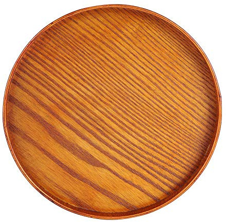 Yusat Bandeja para Platos de 40 Cm, Bandeja Redonda de Madera para Servir, de Madera, Platos para Servidores de Comida y té, para Bebidas de Agua de 24 Cm (Diámetro 27cm)