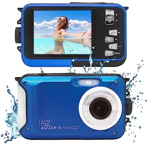 Aquapix W3027 'Wave' Unterwasserkamera, wasserfest bis 3 m, 2.7 Display, bis zu 30 MP Auflösung, 4X Digital-Zoom, 5 MP Sensor, Blau