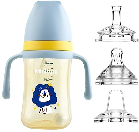 3 in 1 Transition Cup Bicchiere Antigoccia Bambini Tazza 240ml, con Cannuccia con Beccuccio Morbido Senza BPA, Tazza di Apprendimento a prova di Perdite con Manici (Blu)