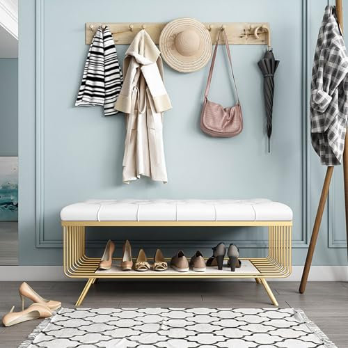 RTYHN Polsterbank Leder Schlafzimmerbank mit Kissen und Etagen Garderobenbank Sitzbank Umkleidebank für Flur Eingangsbereich Garderobe