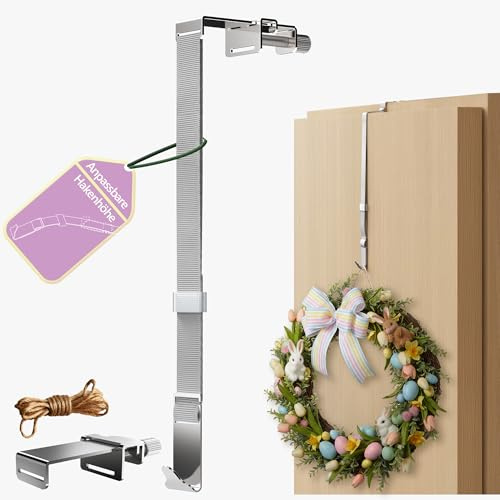 4smile Crochet de porte - Crochet de porte extérieur en acier inoxydable et porte intérieure, support stable pour porte de maison extérieure - Montage flexible réglable - Crochet de porte pour