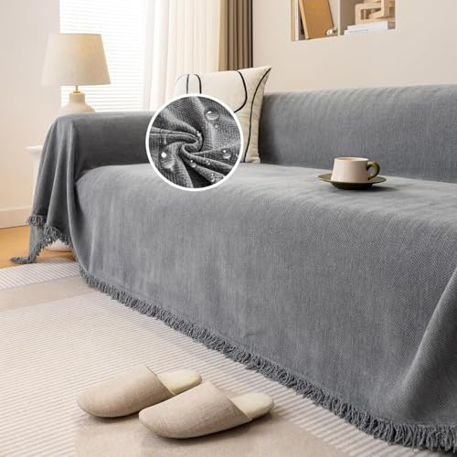 JIcloun Plaid canape Grande Taille Gris, Housse de canapé Universelle 1 2 3 4 5 Places décorative Couverture canape Chat Anti Griffe idéal comme jeté de canapé ou Couvre-lit, 180 x 230 cm