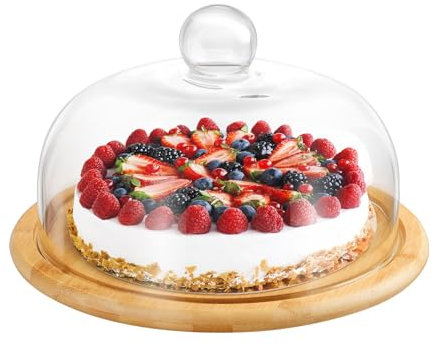 PBDEIOEOE Bell jar display dome,Bell jar display dome, Wood Cake Stand with Chocolate Cupcake Candy Display Plate Salad Bowl Snack Tray Serving Platter 22cm