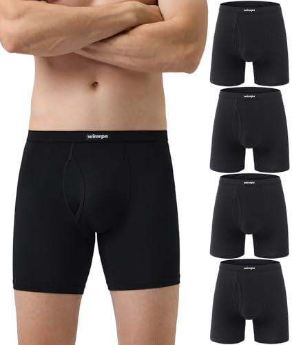 wirarpa Confezione da 4 Boxer da Uomo in Micromodal Lunghi Elasticizzato Mutande Uomo Intimo Maschile con Mosca Aperta Nero Taglia L