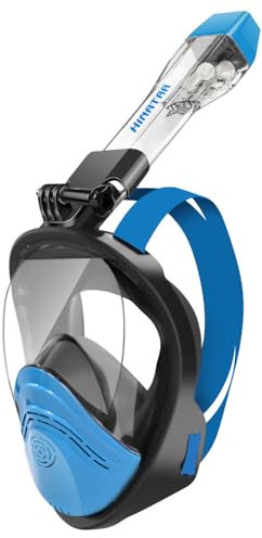 HINATAA Tauchermaske Schnorchelmaske Erwachsene, Zwei Schwimmende Kugeln Tauchmaske Kinder, 180°Anti-Fog Anti-Leck Snorkeling Mask Kameras Kompatible Vollgesichtsmaske schnorcheln (Schwarz blau, L/XL)