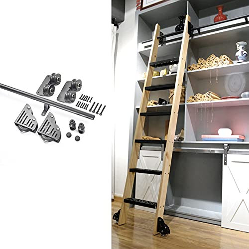 Schiebetür-Hardware-Kit mit Rollschiene, 3,3 m, 6,1 m, Schiebeleiter, Bibliothek, Stahl, Rundrohr, Rolltreppe, Schiene für Zuhause/Innen/Dachboden, schwarzes Finish