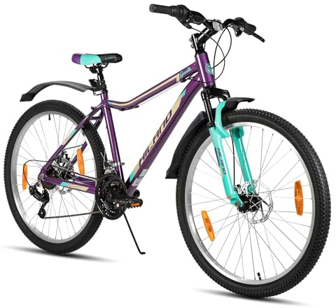 HILAND Bicicleta de Montaña para Mujer 26”, Cuadro de Aluminio, MTB 18 Velocidades para Mujer y Chica, Doble Freno de Disco, Horquilla con Suspensión, Morado