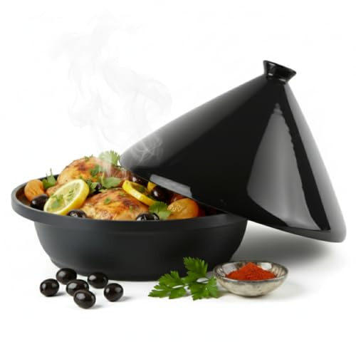 PZL CONCEPT Tajine Induction Tous Feux Diamètre 30 cm - Plat à Tagine Marocain avec Revêtement Antiadhésif, Couvercle Céramique et Structure Fonte d’Aluminium – Marmite, Casserole Cuisine Orientale