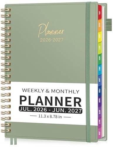 EMSHOI 2026-2027 Appointment Book, A4 15-Minute Hourly Planner, July 2026 - June 2027, Academic Planner Weekly and Monthly, 100GSM Thick Paper, Flexible Cover, Note Pages, Colorful Tabs, Light Green