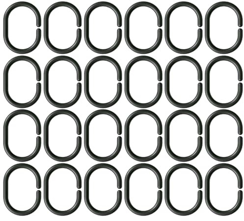 GNALIA 24 Unidades De Anillas Para Cortinas De Ducha, Plástico Resistente, Color Negro, 5.8Cm, Anillo Deslizante En Forma De C