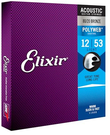Elixir 11050 Saiten 80/20 Bronze Akustik-Gitarrensaiten mit POLYWEB Beschichtung, Light (.012-.053)