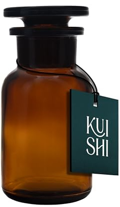 Kuishi 100ml Glass Apothecary Jar with Clear Glass Stopper – Recycled Glass Storage Jar for Dry Food, Wedding Decor & Home Styling, Amber