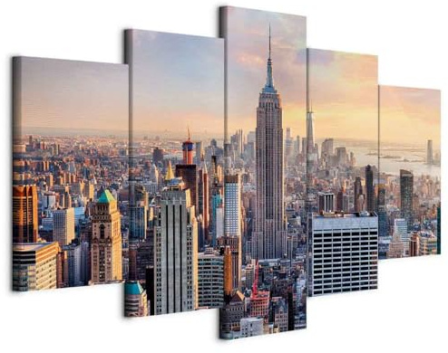 murando - Leinwandbild Manhattan, 225x112 cm, 5-teilig, Schlafzimmer | Hochwertige Leinwand, sofort aufhängbar, ideal fürs Wohn- oder Schlafzimmer, wasserfest und lichtecht, langlebig, stilvoll