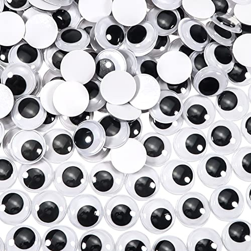 TOAOB 300 Pezzi Occhi Adesivi 25mm Rotondo Plastica Mobili Autoadesivi Wiggle Finti Occhietti per Lavoretti Fai da Te Scrapbooking Artigianato Bambole Pupazzi Accessori Bianco Nero