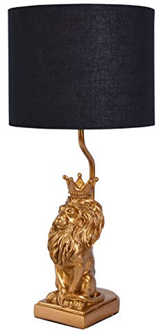Tischleuchte Löwenfigur Schwarz Gold Nachttischlampe Löwe 50 cm Lampe Skulptur cw216 Palazzo Exklusiv