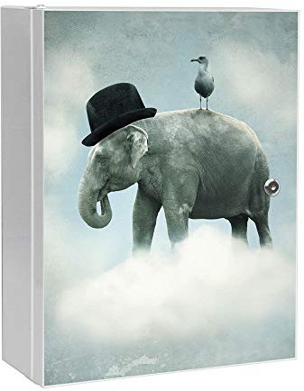 banjado Medizinschrank abschliessbar mit Motiv Elefant und Möwe 35x46x15cm - großer Arzneischrank für die Hausapotheke - Medikamentenschrank aus Metall zur Medikamenten Aufbewahrung