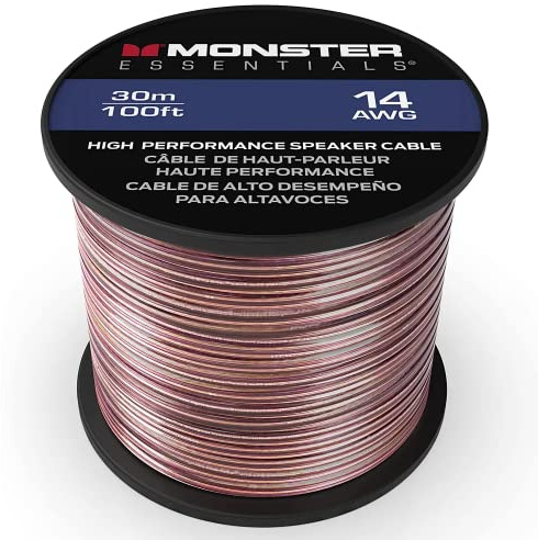 Monster XP - Cavo per altoparlanti in alluminio placcato in rame (CCA), cavo calibro 14, bobina da 100 m, ideale per cavi home cinema e cavi audio per auto