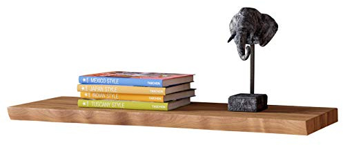 SAM Wandregal SUVA, Akazienholz massiv, naturfarben & lackiert, Holzregal mit Baumkante, 80 cm Regal