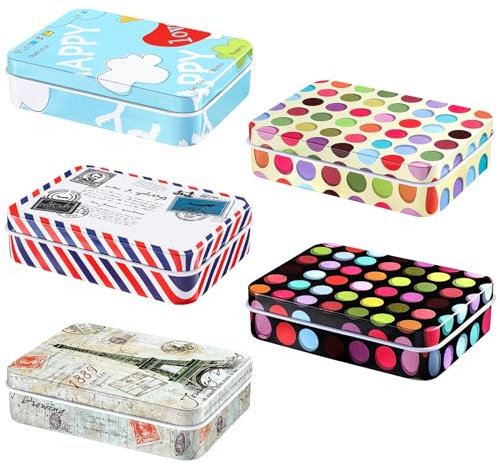 Cabilock Lot de 5 boîtes à charnière en métal - Rectangulaire - Vintage - pour café, Biscuits, Bonbons, thé, etc.