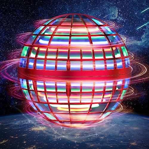 LEMATRIX Flying Orb Ball Toy, Hover Ball Boomerang Fly Fidget Spinner, Cool Toys Gifts for 6 7 8 9 10 11 12+ Years Old boy Girls Teens, Hand Mini Drone Cosmic Globe, Indoor Outdoor Toys(Red)