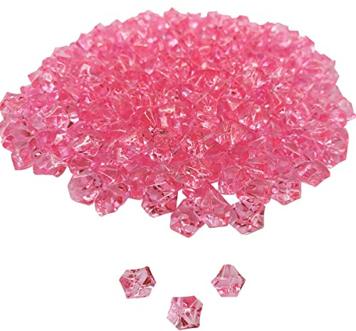 zhuohai 300Pcs Acrylic Ice Rocks Crystals Gems, Bulk Fake Crystals, Plastic Diamonds for Vase Filler Wedding Decoration Table Scatter Party Arts Crafts Display (Pink)