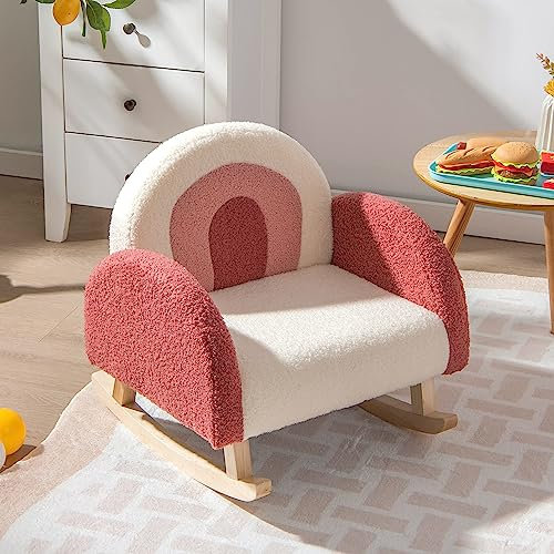 LIFEZEAL Kindersofa Schaukelstuhl, Kindersessel aus Teddy Samtmaterial & Massivholzbeinen, Mini Sofa für Mädchen & Junge, Kinderstuhl für Kleinkinder 3–5 Jahre (rosa)