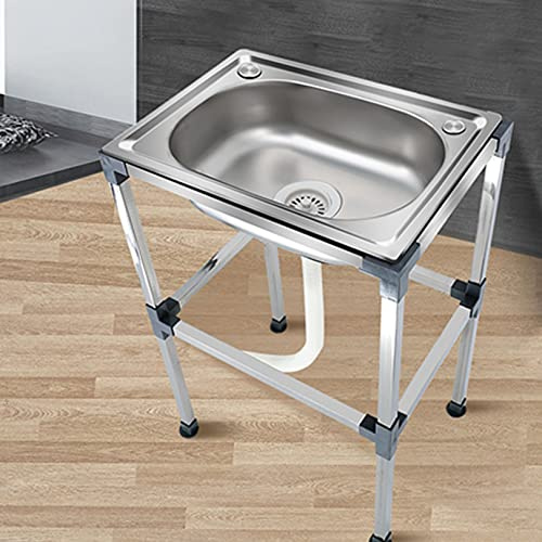 Evier Inox De Cuisine, 1 Bac avec Egouttoir, Evier Plan De Travail Table, pour Cuisine, Exterieur Intérieur, Restaurant, Garage, Jardin (F-38x33x75cm)