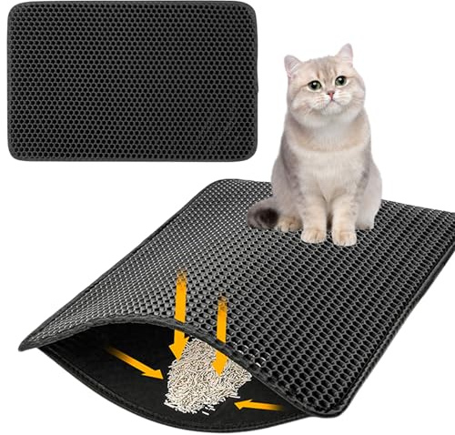 Tappetino per lettiera per gatti, 90 x 60 cm, impermeabile, doppio strato, design a nido d'ape, facile da pulire, per gatti e cani